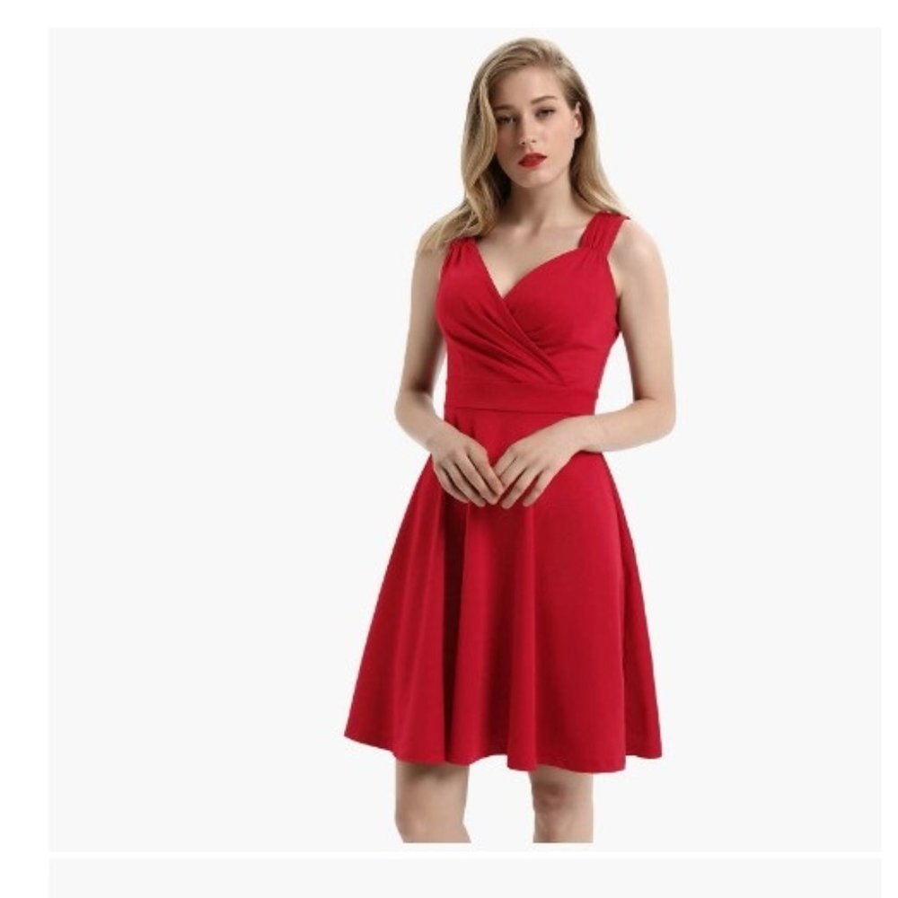 Women's retro vintage Swing Dress Sleeveless Wrap V-Neck A-line SIZE 2XL - Picture 3 of 3